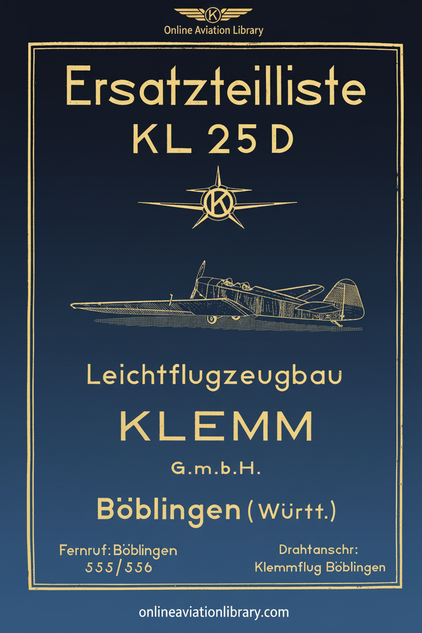 Klemm Kl 25 D Ersatzteilliste Standard Cover Page
