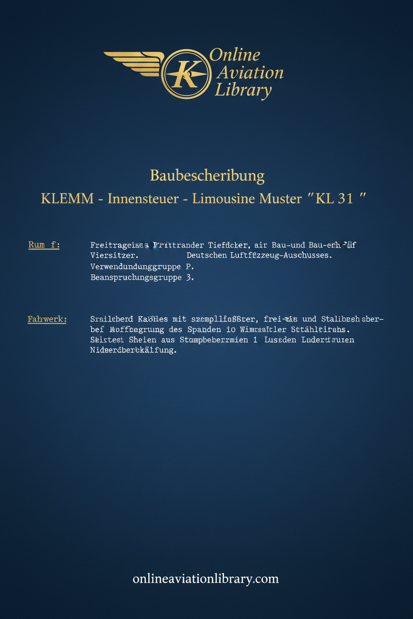 Klemm Kl 31 Baubeschreibung Standard Cover Page