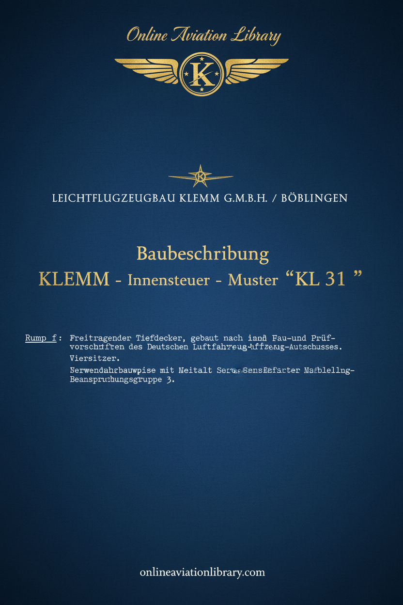 Klemm Kl 31 Baubeschreibung Standard Cover Page