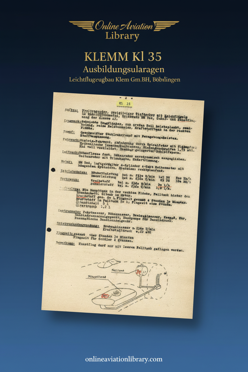 Klemm Kl 35 Ausbildungsunterlagen Standard Cover Page
