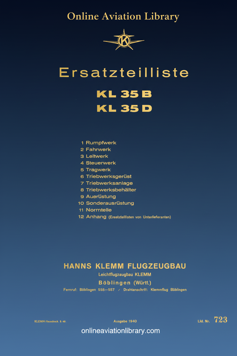 Klemm Kl 35 B und D Ersatzteilliste Standard Cover Page