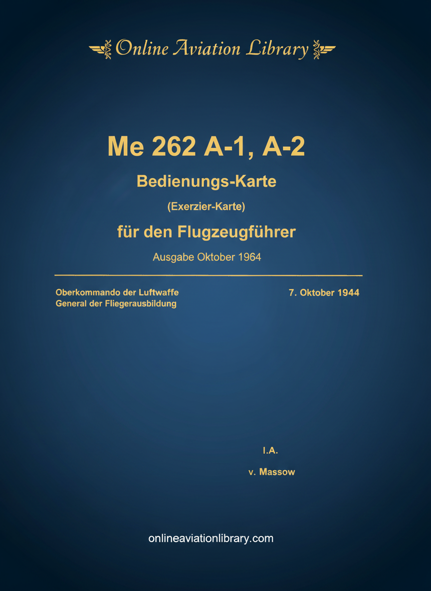 Me 262 A-1, A-2 Bedienungs-Karte Cover Page