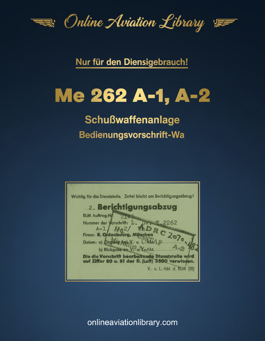 Me 262 A-1, A-2 Fire Weapon System Operating Instructions Cover Page