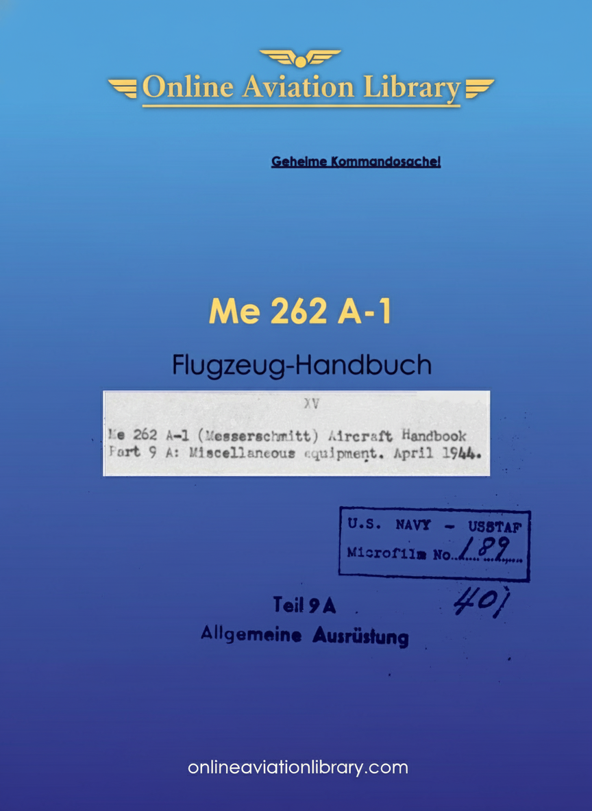 Me 262 A-1 Flugzeug-Handbuch Teil 9A Cover Page