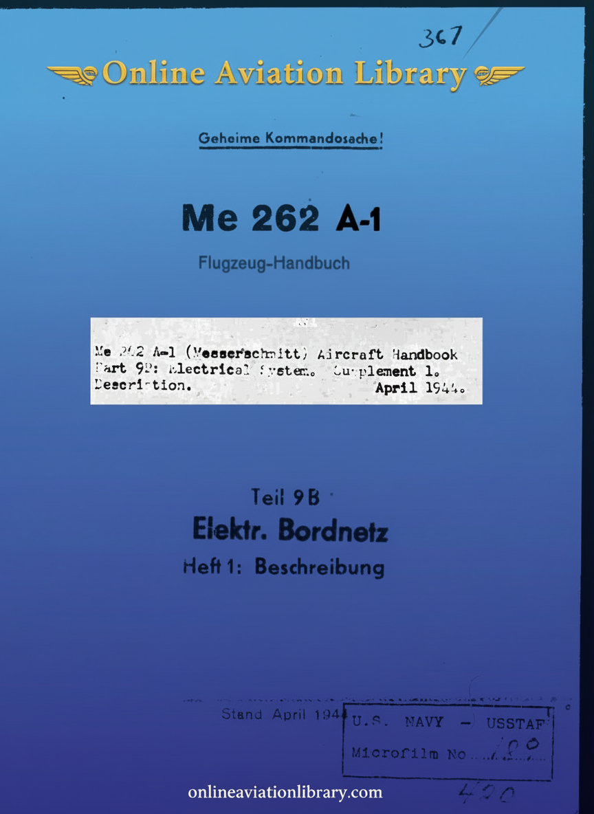 Me 262 A-1 Flugzeug-Handbuch Teil 9B Heft 1 Cover Page