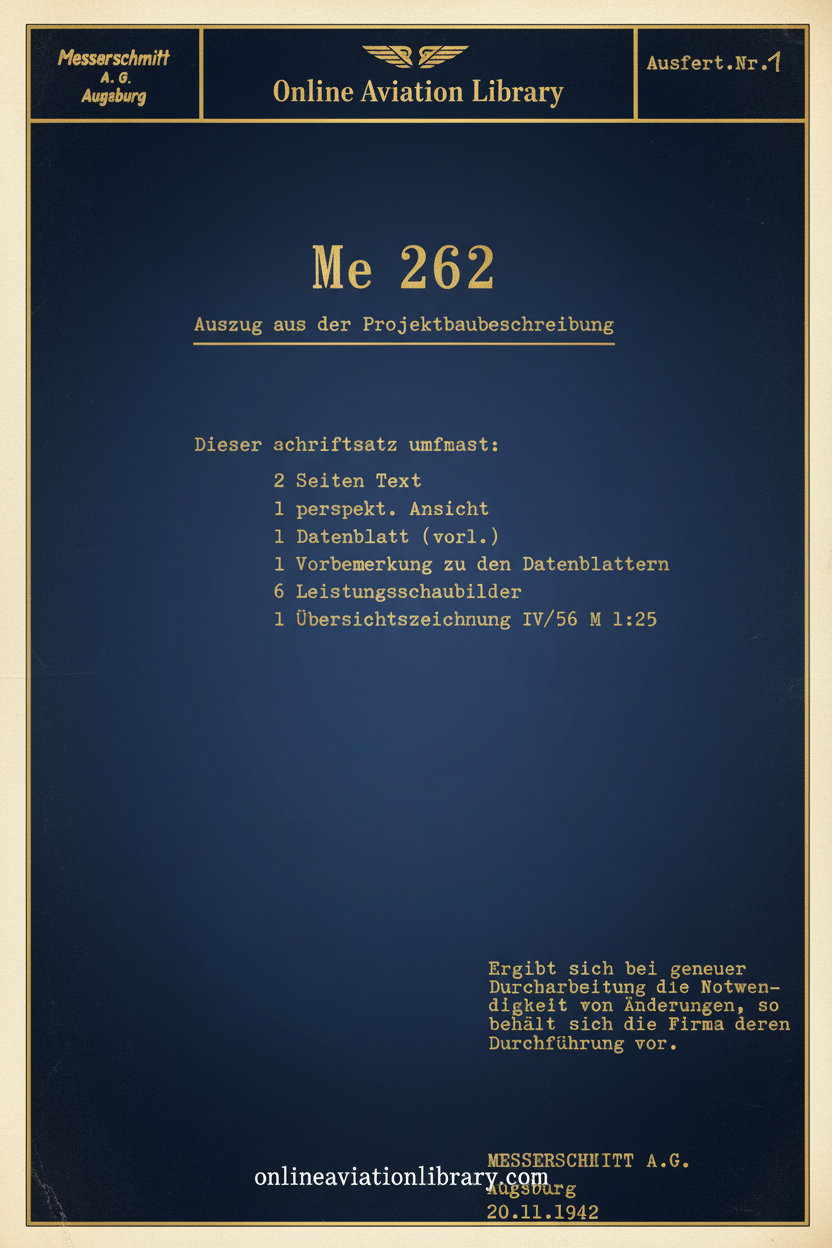 Me 262 Projektbaubeschreibung Cover Page