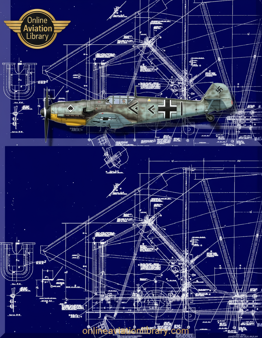 Messerschmitt Bf-109 E Aircraft Engineering Blueprints Banner - No Text