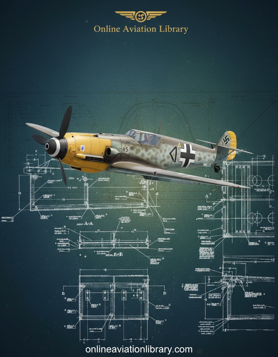 Messerschmitt Bf-109 F Aircraft Engineering Blueprints Banner - No Text