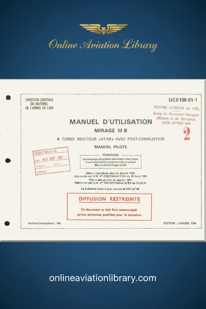 Mirage III B Pilot's Manual Text Standard Cover Page 2