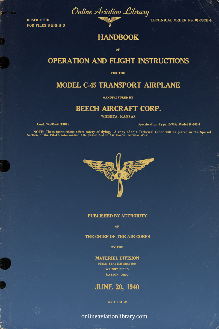 Model C-45 Transport Airplane Handbook Cover
