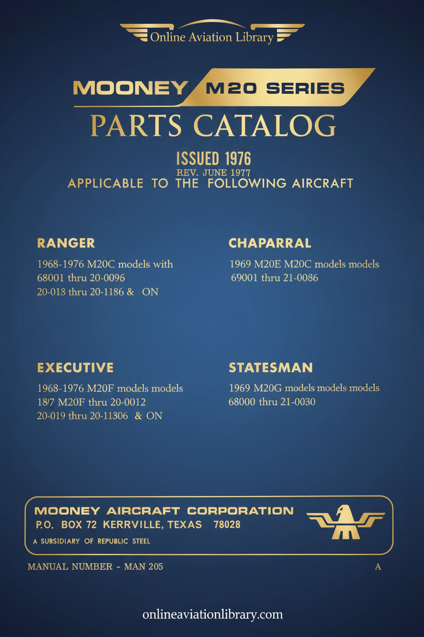 Mooney M20 Series Parts Catalog Standard Cover Page