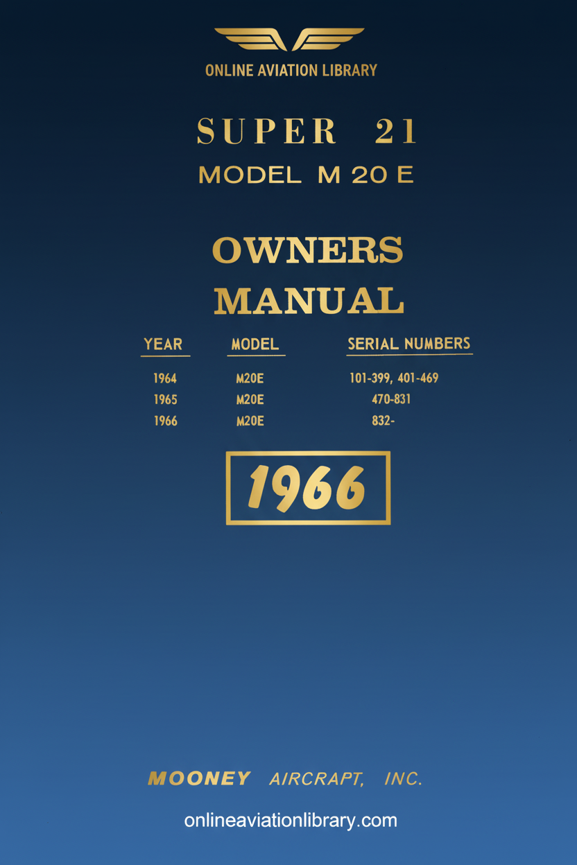 Mooney Super 21 Model M 20 E Owners Manual Standard Cover Page