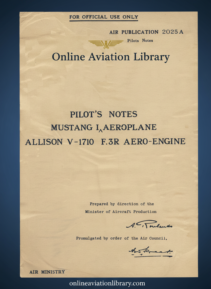 Mustang I Aeroplane Pilot's Notes Cover Page