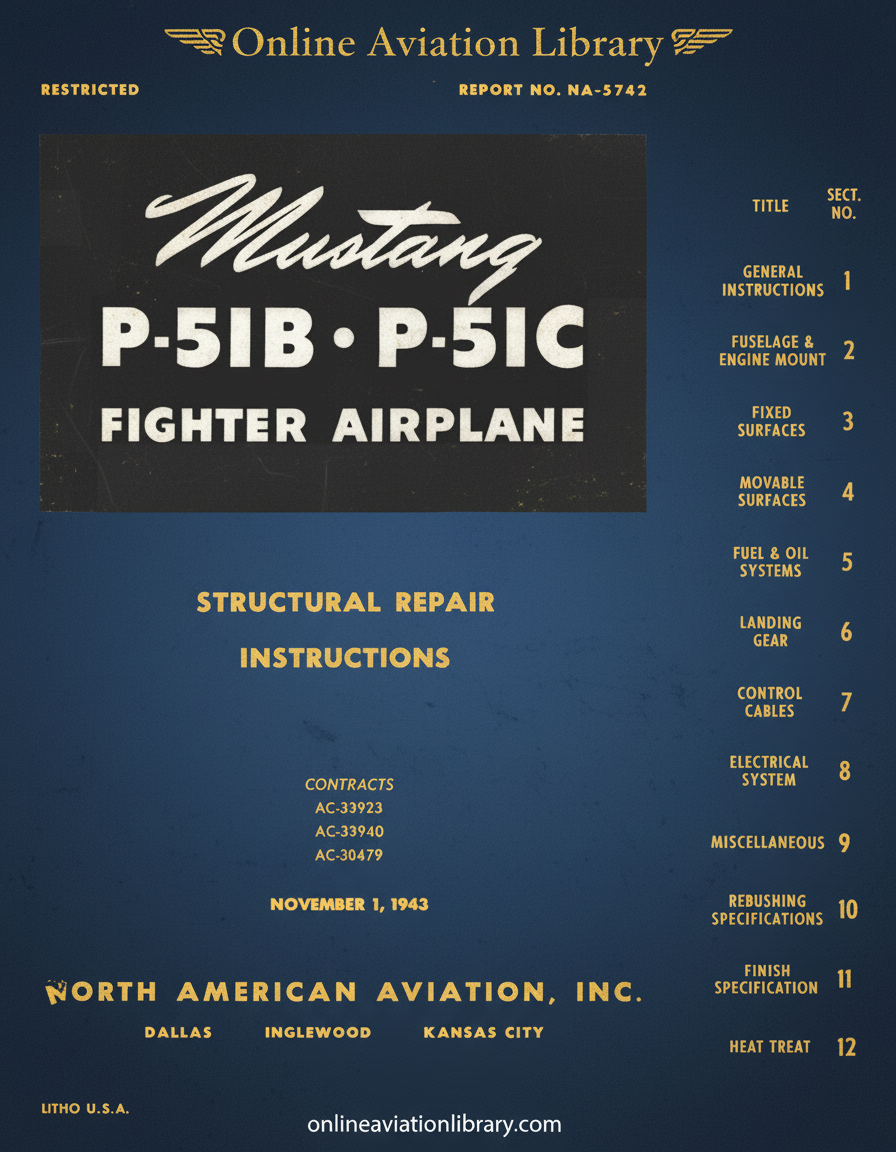 Mustang P-51B · P-51C Fighter Airplane Structural Repair Instructions Cover Page