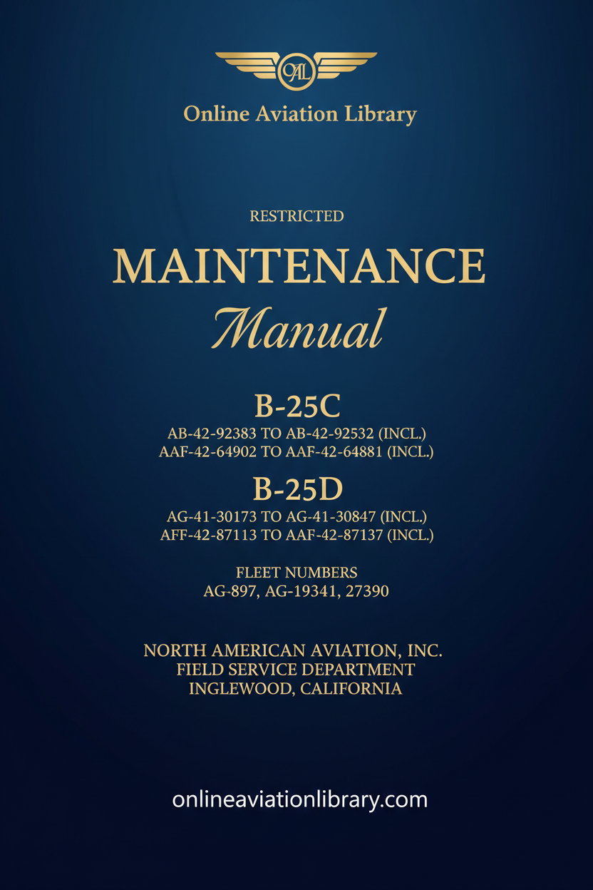 NAA B-25C B-25D Maintenance Manual Standard Cover Page