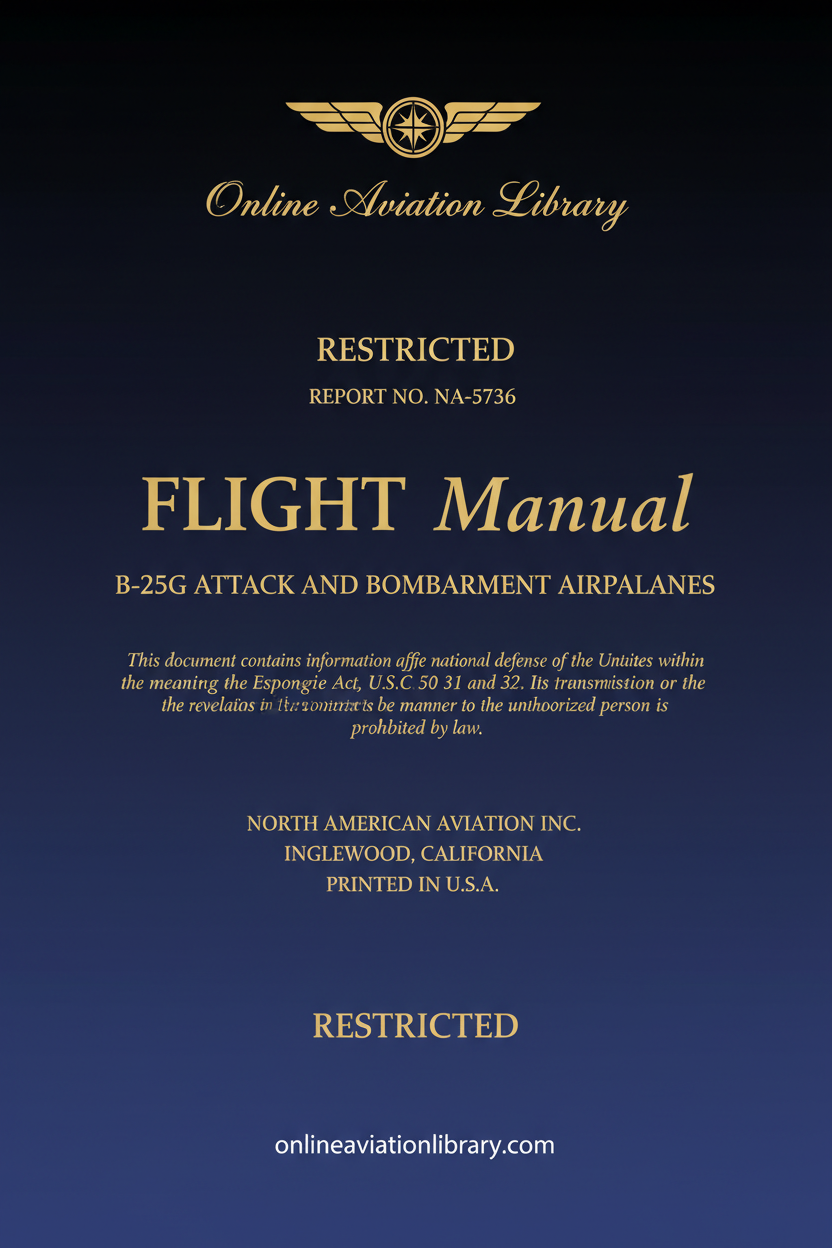 NAA B-25G Flight Manual Standard Cover Page