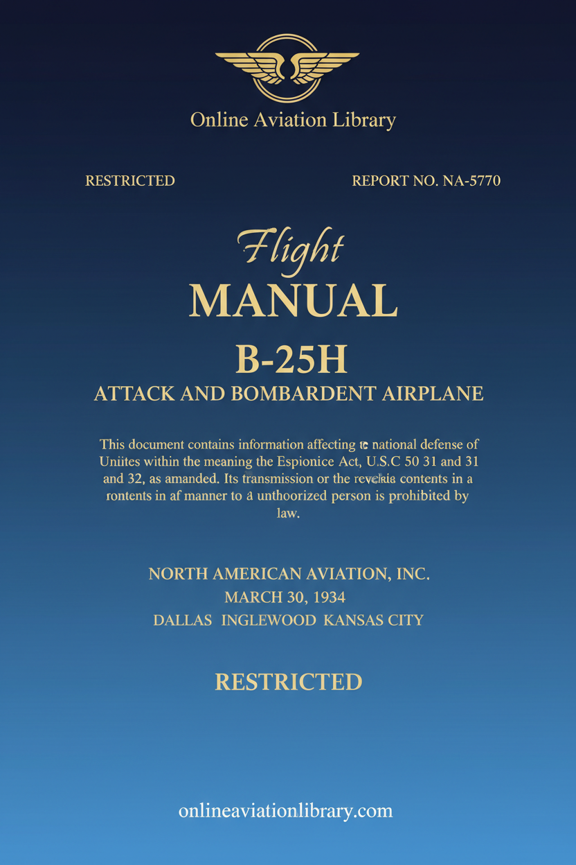 NAA B-25H Flight Manual Standard Cover Page