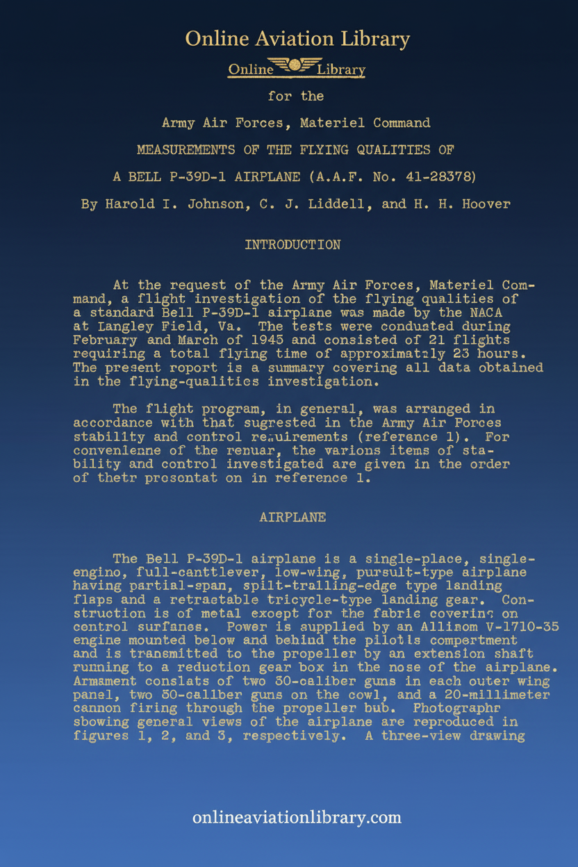 P-39D-1 NACA Memorandum Report Cover