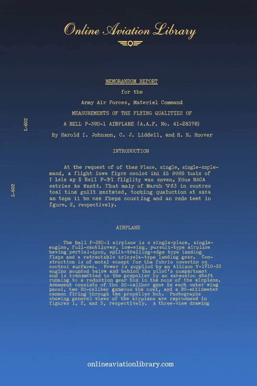P-39D-1 NACA Memorandum Report Cover