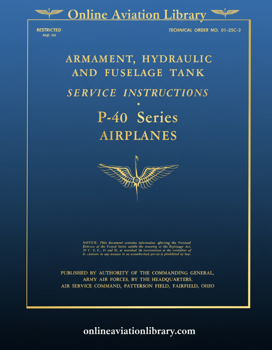 P-40 Series Armament Hydraulic Fuselage Tank Service Instructions Cover Page