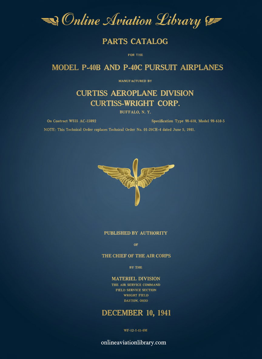 P-40B P-40C Parts Catalog Cover Page