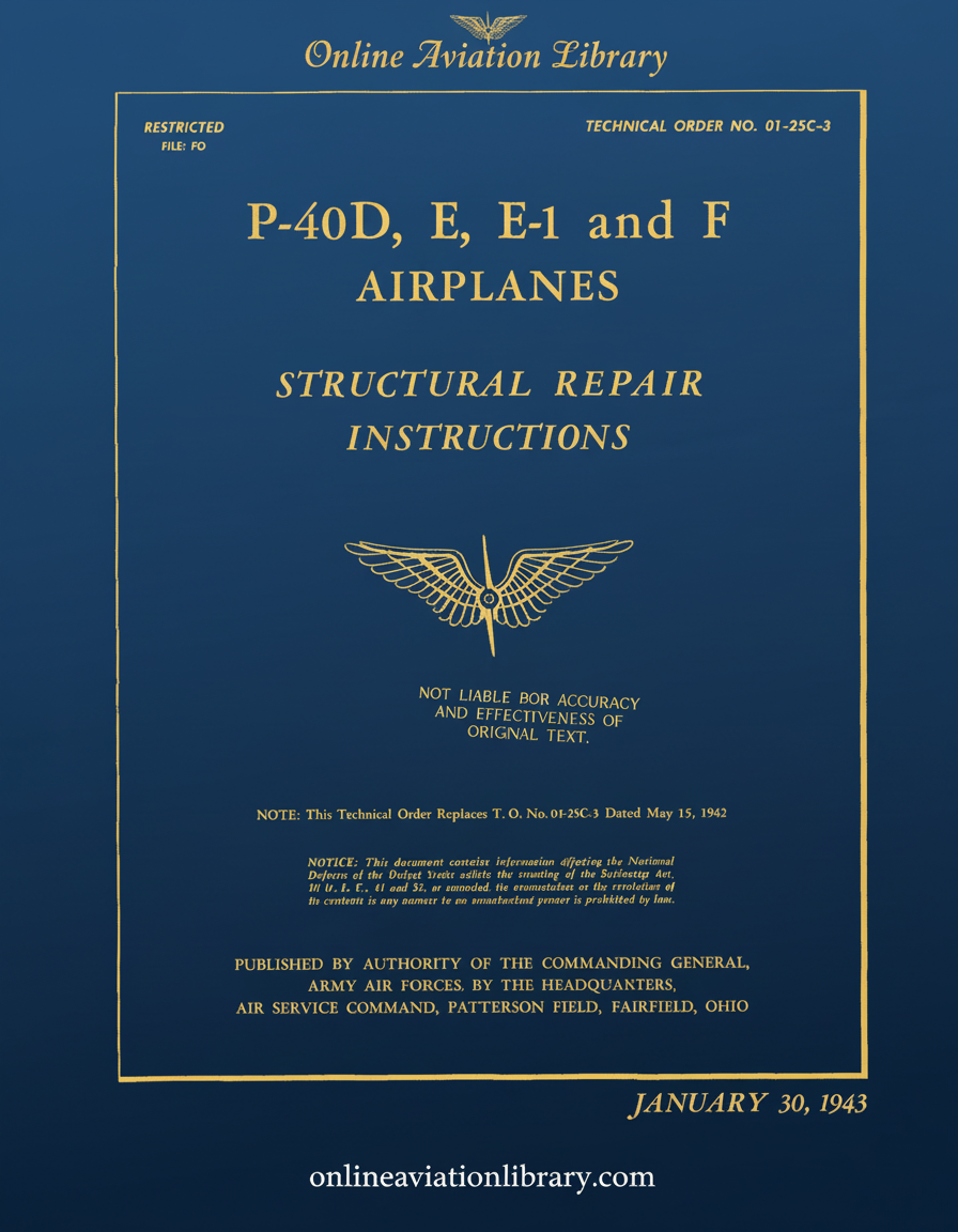P-40D E E-1 F Structural Repair Instructions Cover Page