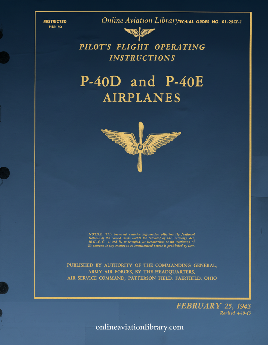 P-40D P-40E Pilot's Flight Operating Instructions Cover Page