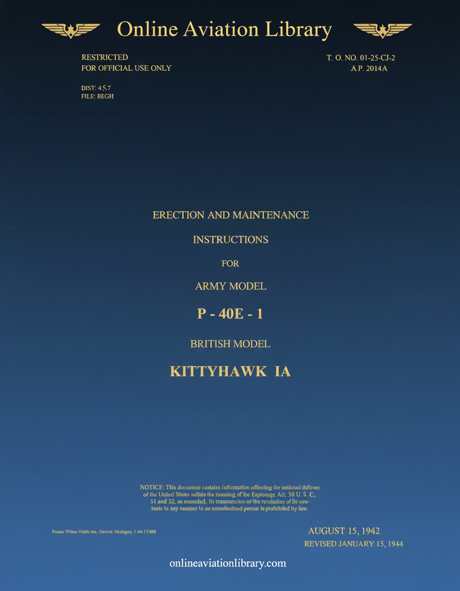 P-40E-1 Kittyhawk IA Erection and Maintenance Manual Cover Page