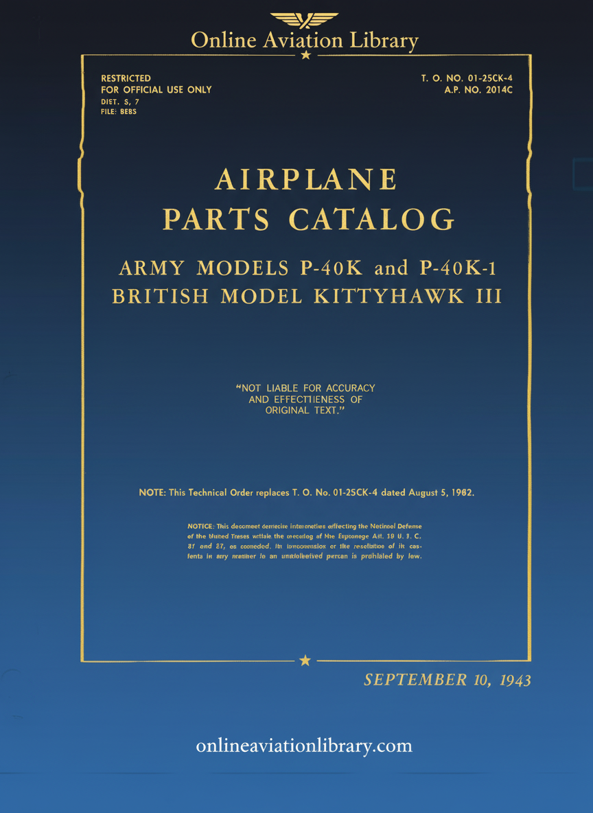 P-40K Kittyhawk III Parts Catalog Cover Page