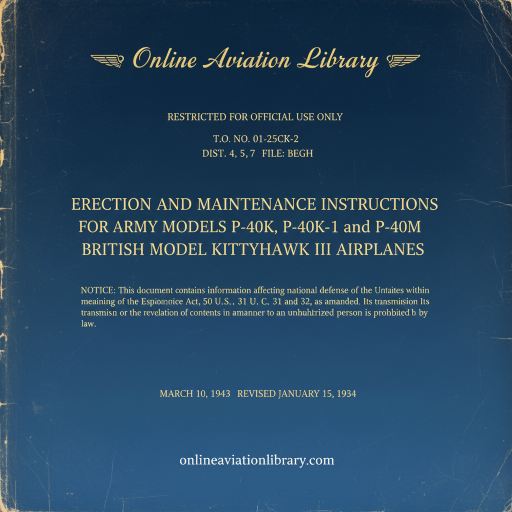 P-40K P-40M Kittyhawk III Erection and Maintenance Manual Cover Page