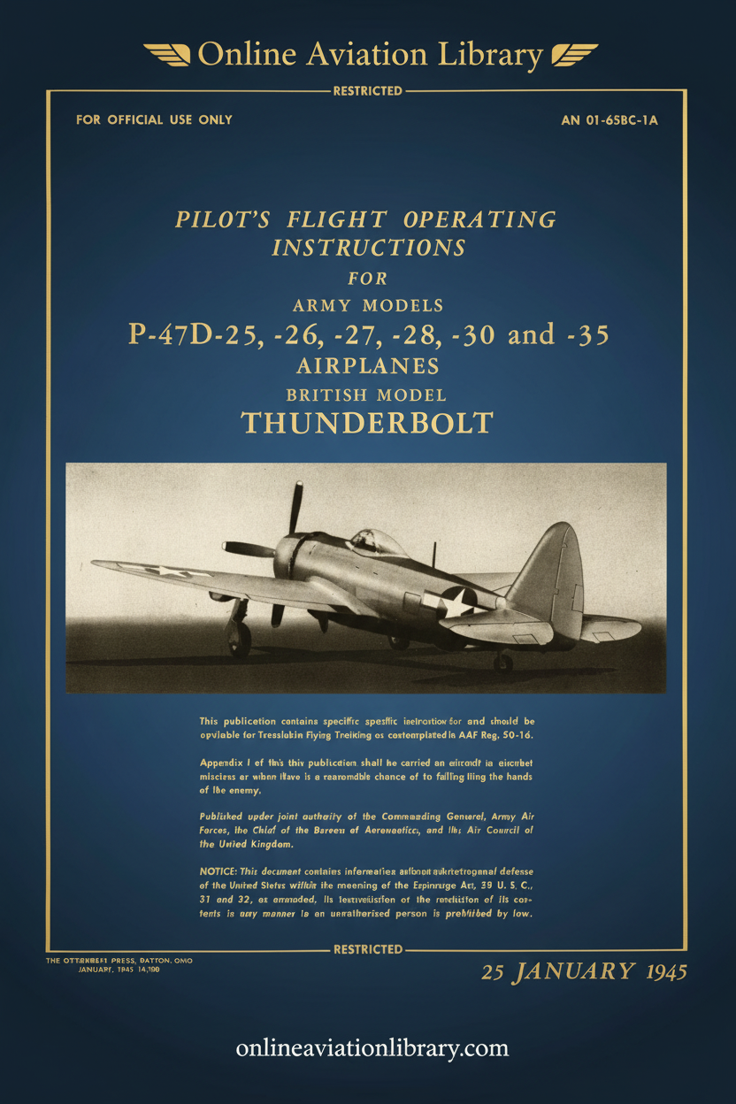 P-47D-25 through -35 Flight Operating Instructions Cover with Aircraft