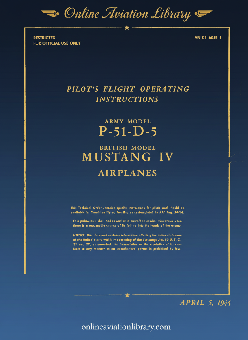 P-51-D-5 Mustang IV Airplane Pilot's Flight Operating Instructions Cover Page