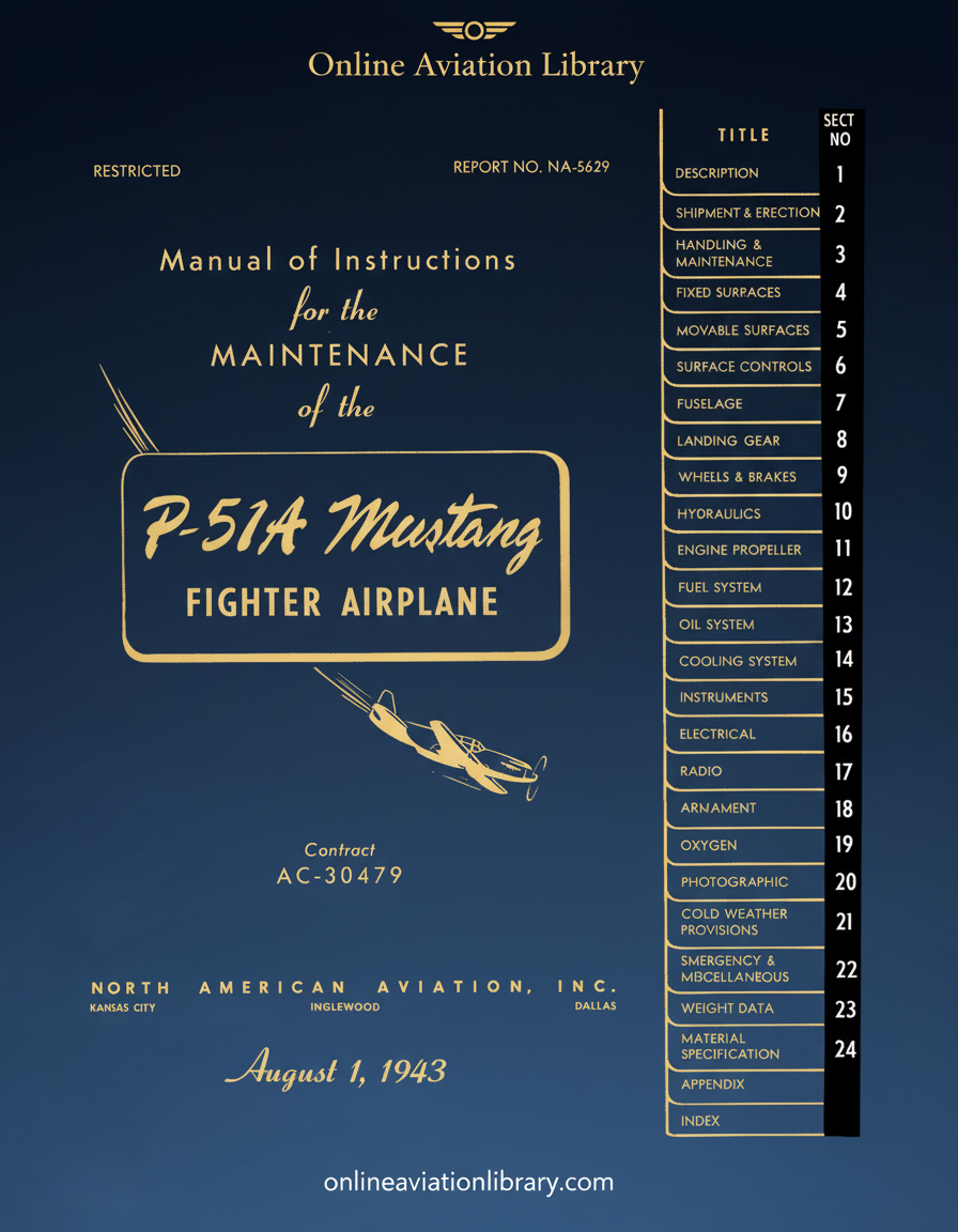 P-51A Mustang Manual of Instructions for Maintenance Cover Page