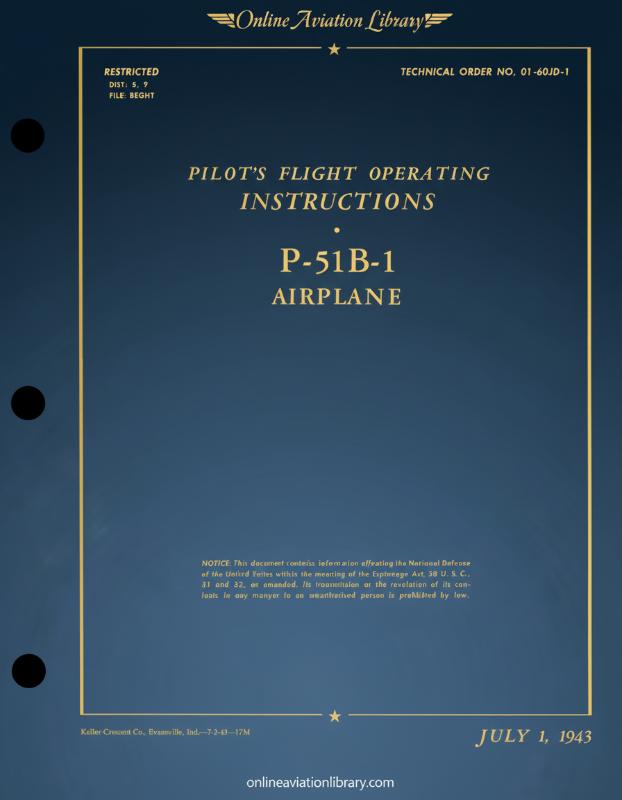 P-51B-1 Airplane Pilot's Flight Operating Instructions Cover Page