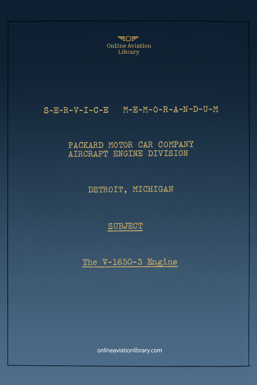 Packard V-1650-3 Engine Service Memorandum Cover Page
