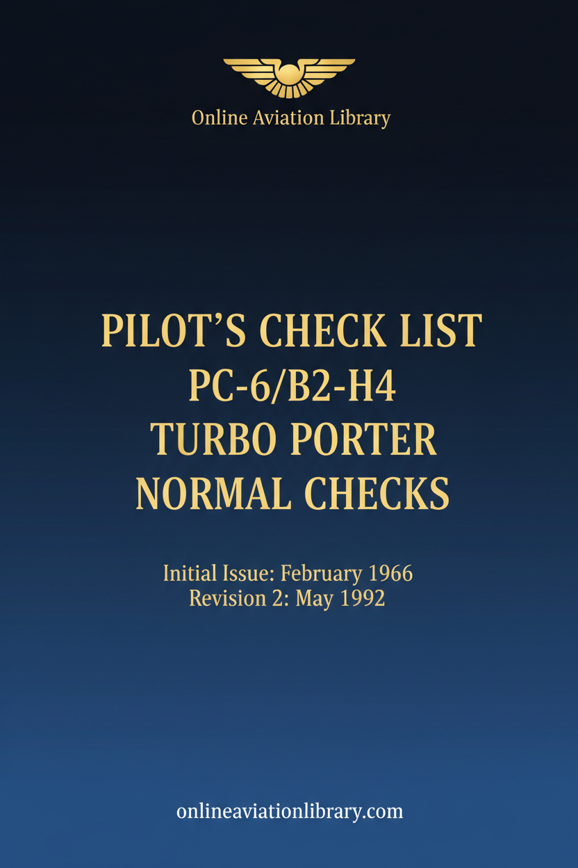 Pilatus PC-6/B2-H4 Pilot's Check List Standard Cover Page