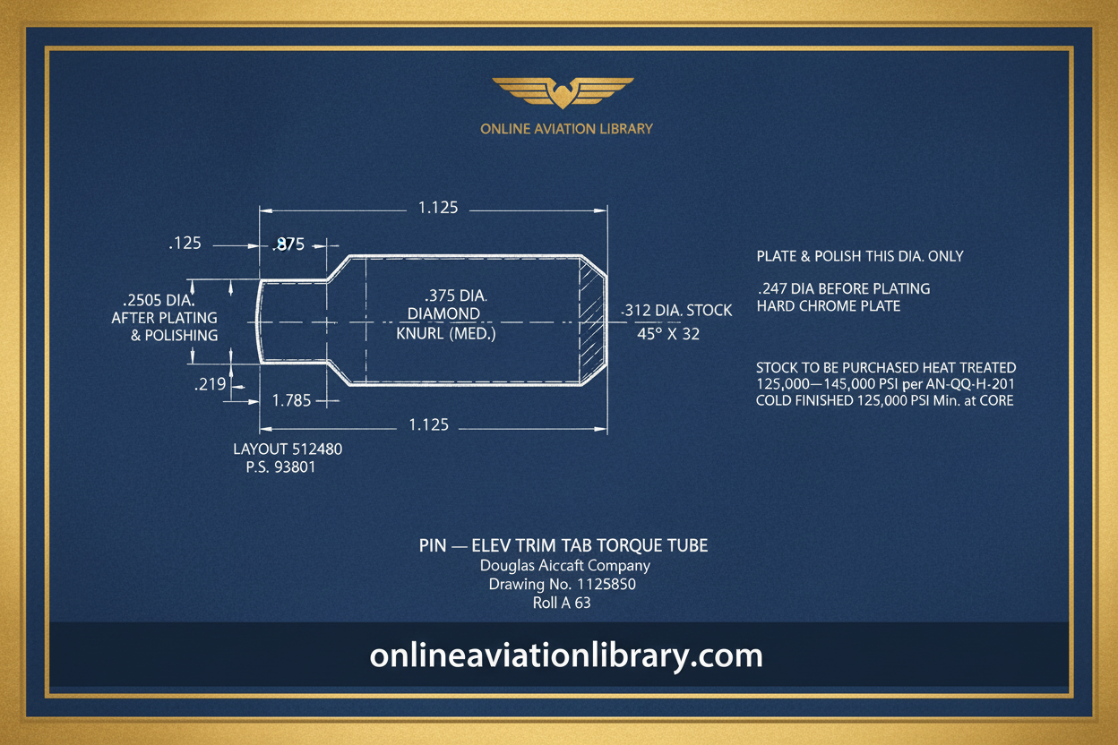 Pin Elevator Trim Tab Torque Tube A63