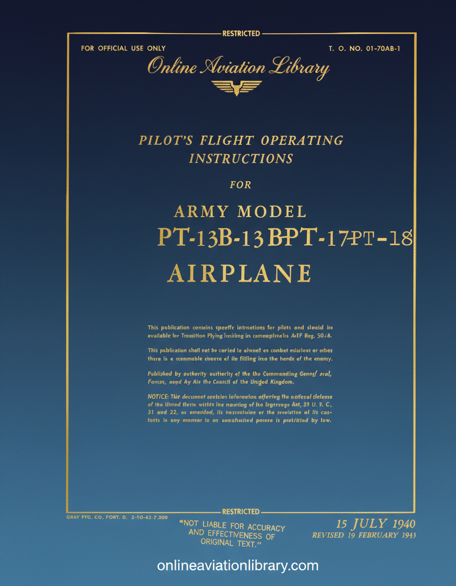 PT-13B PT-17 PT-18 Pilot's Flight Operating Instructions Cover Page
