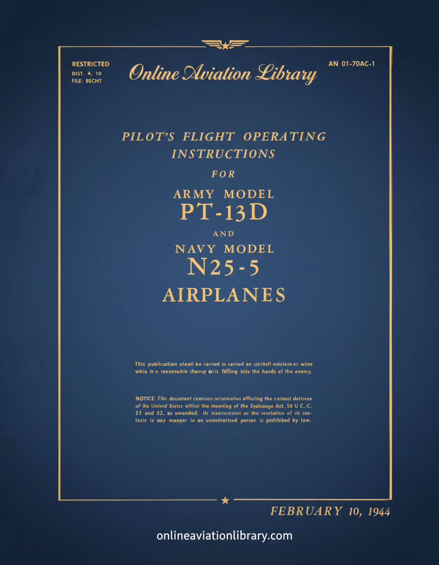 PT-13D N25-5 Airplanes Pilot's Flight Operating Instructions Cover