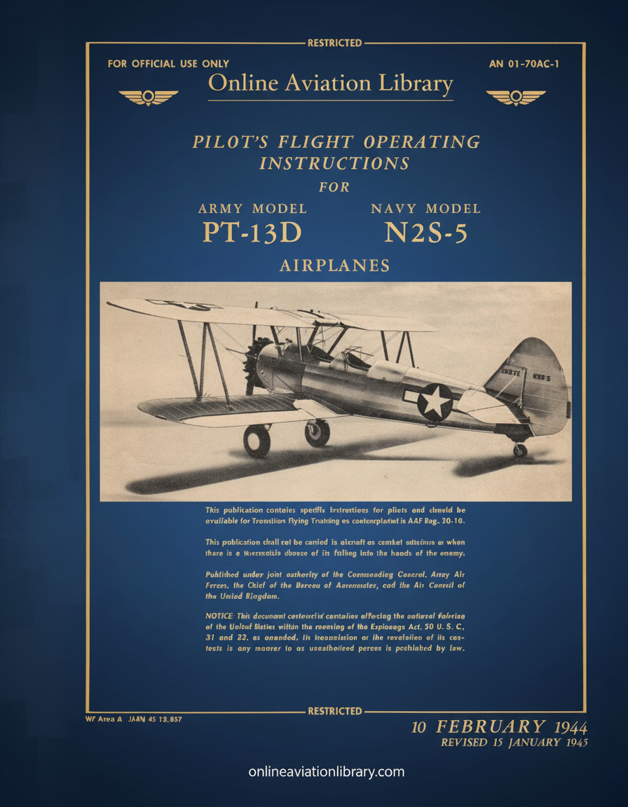 PT-13D N2S-5 Airplanes Flight Operating Instructions Cover