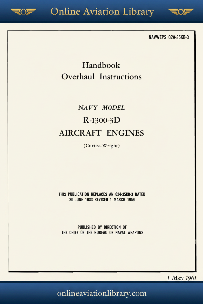 R-1300-3D Handbook Overhaul Instructions NAVWEPS 02A-35KB-3 Cover