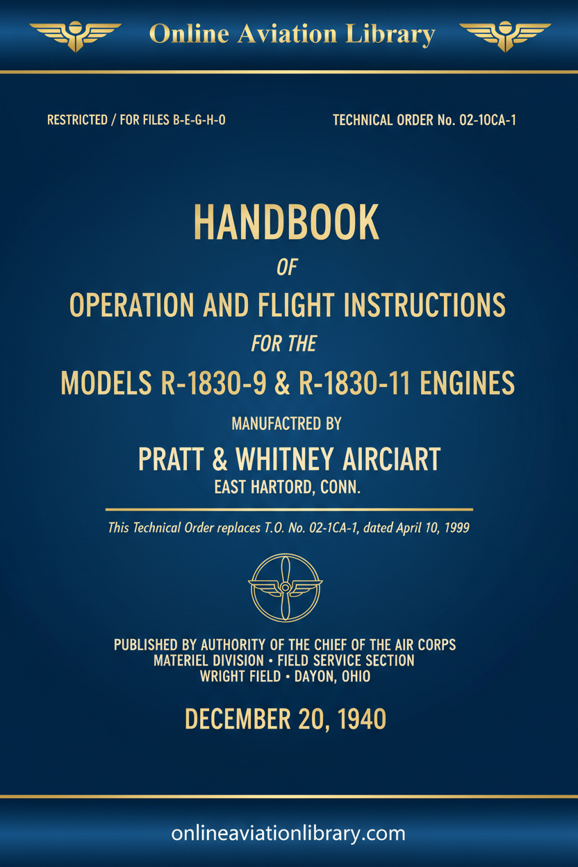 R-1830-9 R-1830-11 Operation Flight Instructions TO 02-10CA-1 Cover 1940
