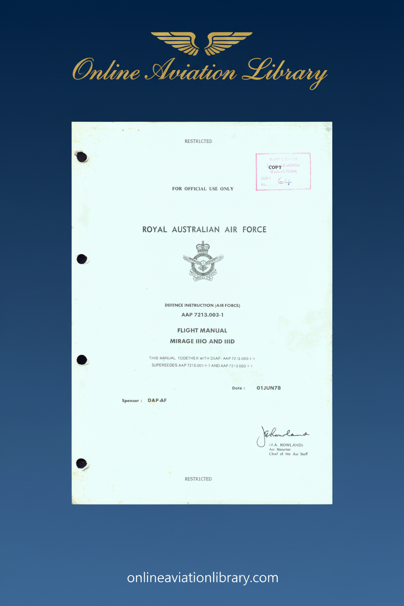 RAAF Mirage IIIO and IIID Flight Manual Standard Cover Page 2