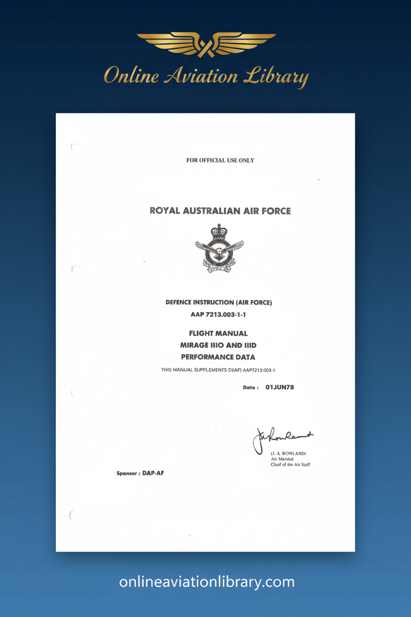 RAAF Mirage IIIO and IIID Performance Data Standard Cover Page 2