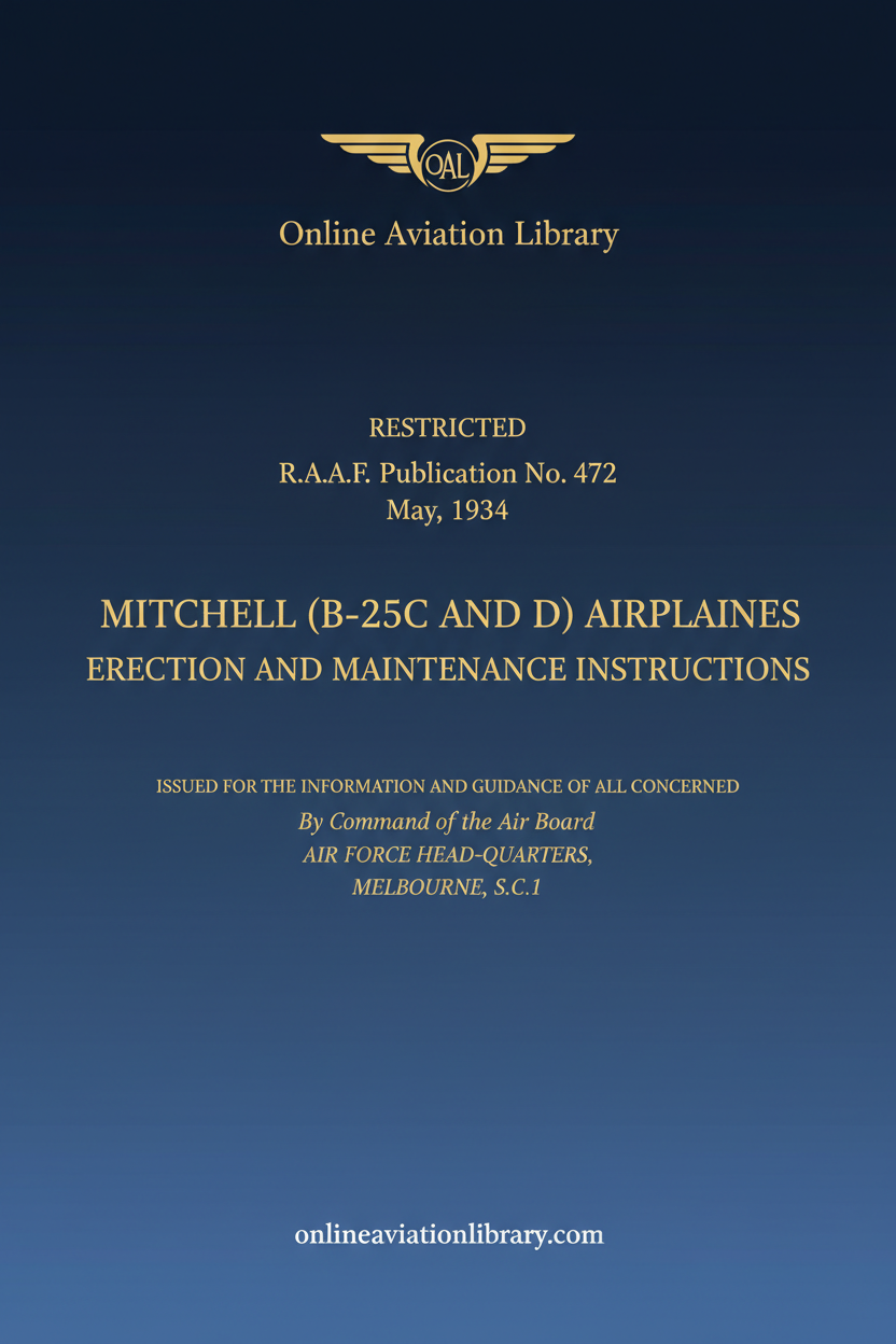 RAAF Mitchell B-25C D Erection Maintenance Instructions Standard Cover Page