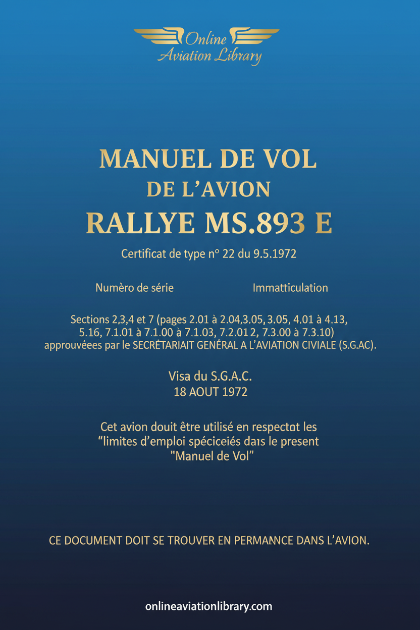 Rallye MS.893 E Manuel de Vol Standard Cover Page