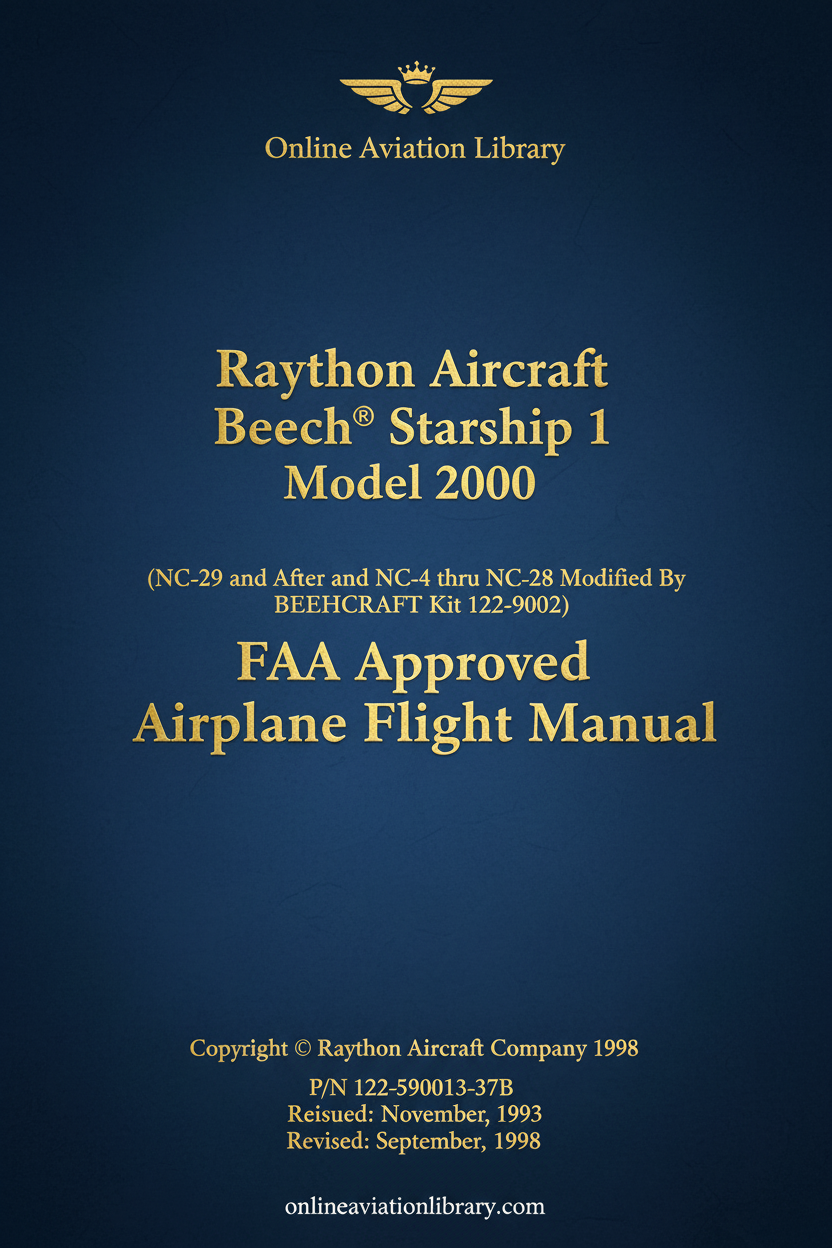 Raytheon Aircraft Beech Starship 1 Model 2000 FAA Approved Airplane Flight Manual Cover
