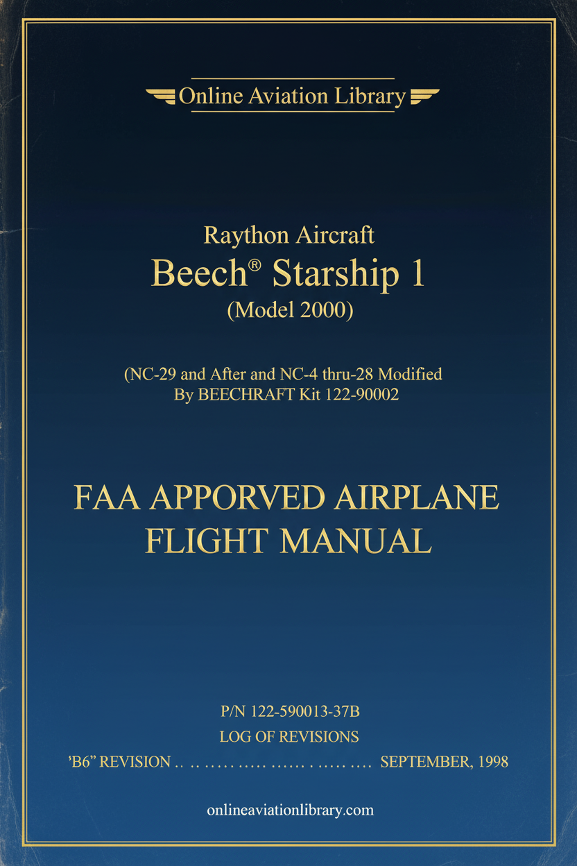 Raytheon Aircraft Beech Starship 1 Model 2000 FAA Approved Airplane Flight Manual Cover