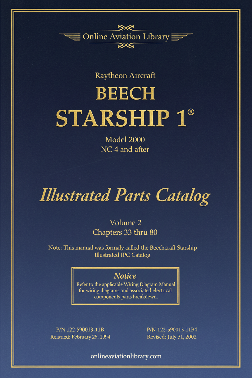 Raytheon Aircraft Beech Starship 1 Model 2000 Illustrated Parts Catalog Volume 2 Cover