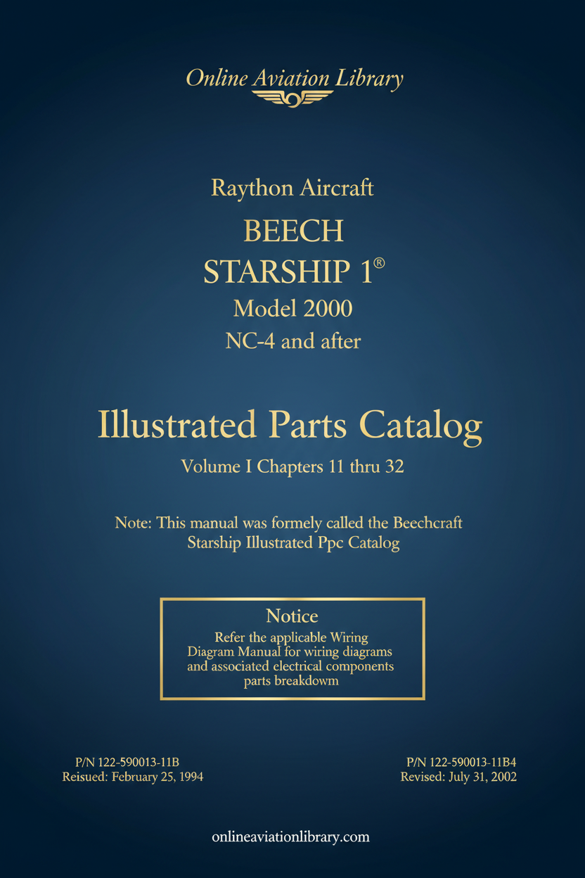 Raytheon Aircraft Beech Starship 1 Model 2000 Illustrated Parts Catalog Volume I Cover